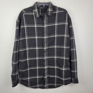 ASOS Mens Oversize Relaxed Fit Shacket Shirt Size L Black White Plaid